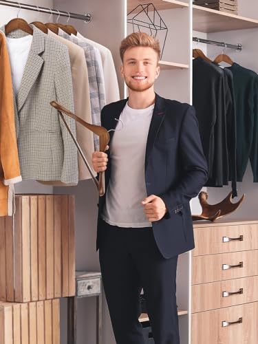 SMARTOR Wooden Suit Hangers for Men 8 Pack, Wide Shoulder Wood Suit Hangers with Non Slip Pant Bar, Wide Hanger for Suits, Coats, Jackets, Walnut - Image 5