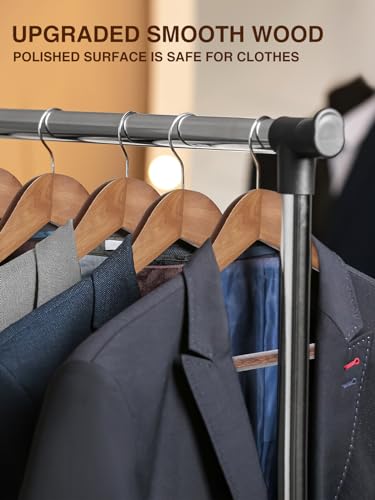 SMARTOR Wooden Suit Hangers for Men 8 Pack, Wide Shoulder Wood Suit Hangers with Non Slip Pant Bar, Wide Hanger for Suits, Coats, Jackets, Walnut - Image 2