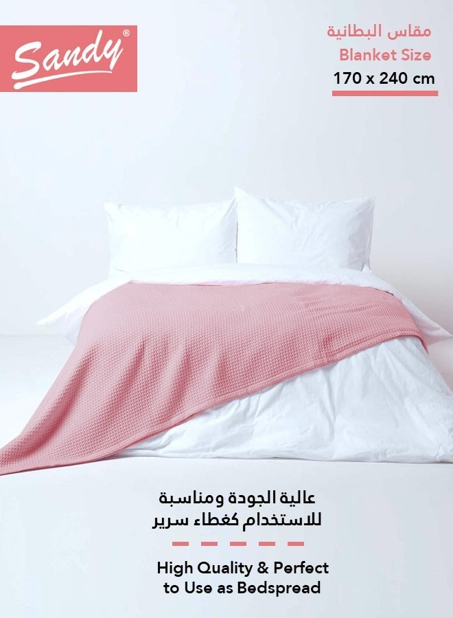 ساندي بطانية ساندي بنمط عصري شبكي منسوجة من القطن بنسبة 100%, مناسبة للاريكة و الكرسي و السرير وديكور المنزل, ناعمة ودافئة ومريحة وجيدة التهوية وخفيفة الوزن, مقاس مفرد: (170×240 سم), لحمي - Image 3