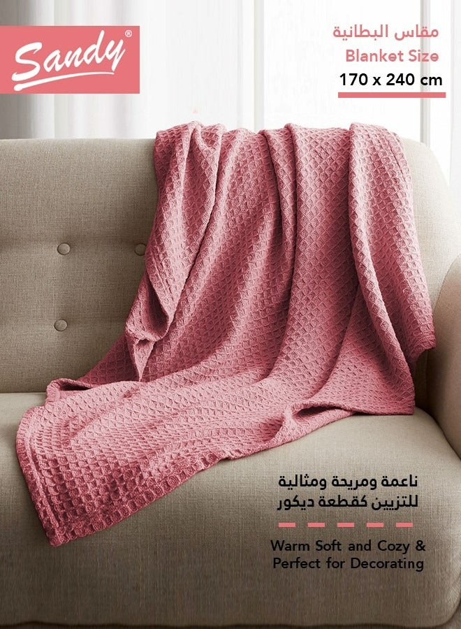 ساندي بطانية ساندي بنمط عصري شبكي منسوجة من القطن بنسبة 100%, مناسبة للاريكة و الكرسي و السرير وديكور المنزل, ناعمة ودافئة ومريحة وجيدة التهوية وخفيفة الوزن, مقاس مفرد: (170×240 سم), لحمي - Image 2