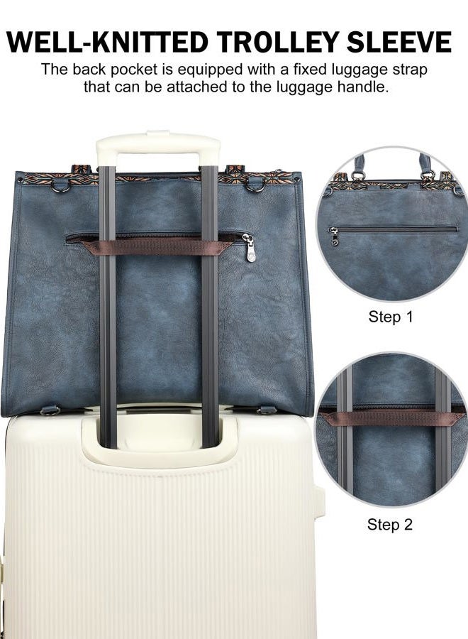 FADEON Laptop Bag for Women Designer PU Leather Large Tote Bags Backpack Purses with 15.6 Laptop Compartment Shoulder Handbag, Dark Blue Retro Style, 16.25 x 7.2 x 13.75 inches - Image 5