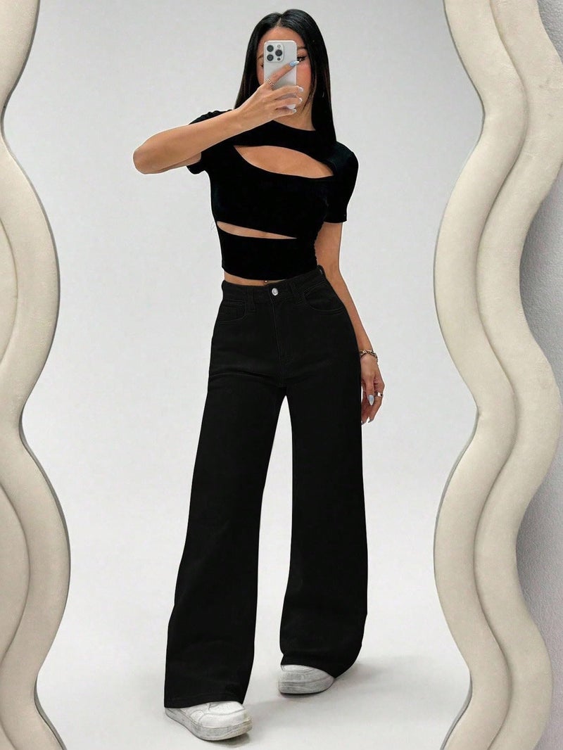 TOPLOT Women's Jeans | High Rise Waist Design | Baggy Fit Style with Relaxed Silhouette | Comfortable Wear | Easy Styling for Everyday Fashion | Casual, Streetwear (5204_32_Black) - Image 2