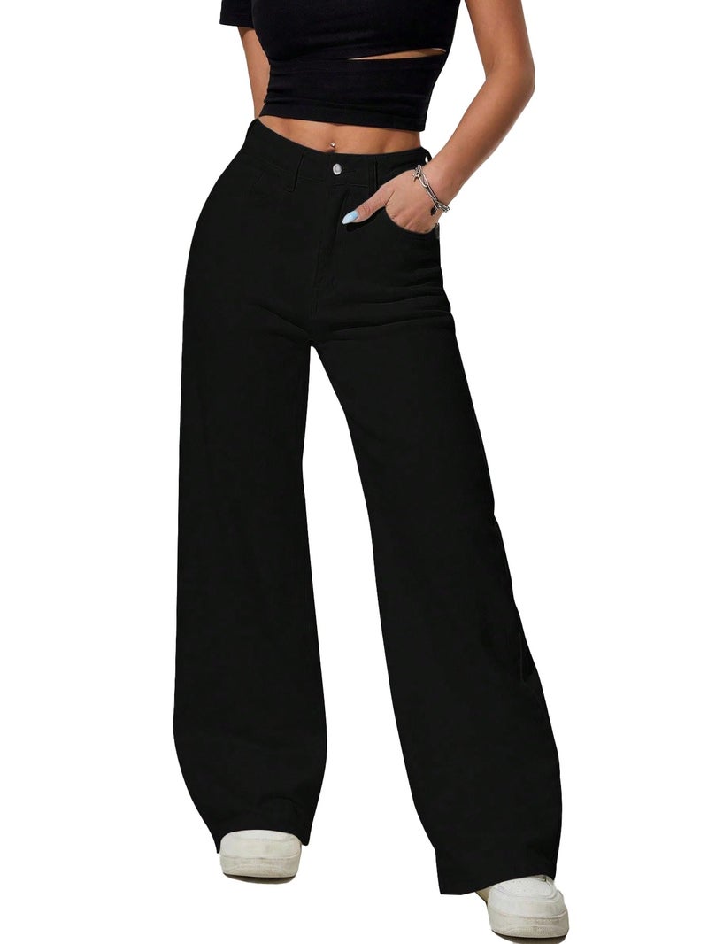 TOPLOT Women's Jeans | High Rise Waist Design | Baggy Fit Style with Relaxed Silhouette | Comfortable Wear | Easy Styling for Everyday Fashion | Casual, Streetwear (5204_32_Black) - Image 4