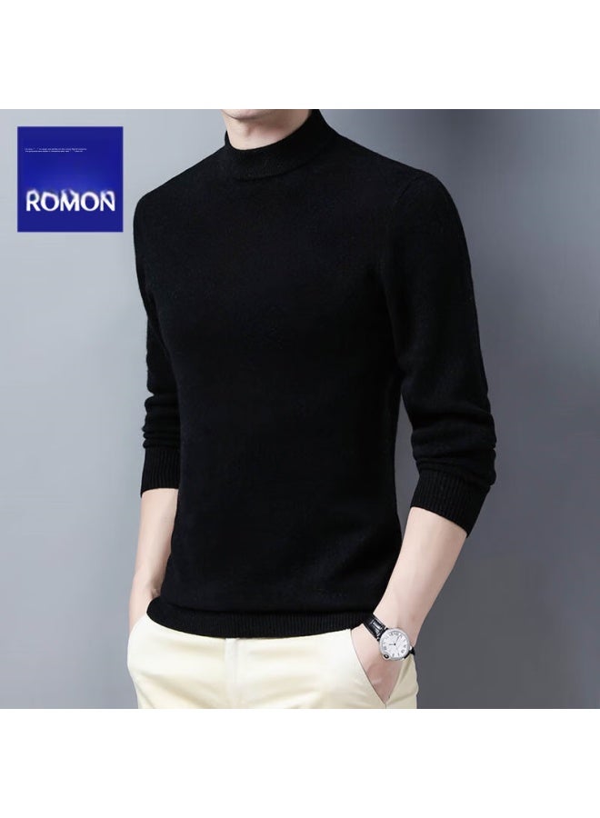 ROMON Luomeng Wool Sweater For Men, Winter Pure Wool Thickened Warm Sweater, Base Layer Knitted Jacket, Men's Clothing, Rmi1, Black, 2xl  - Image 3