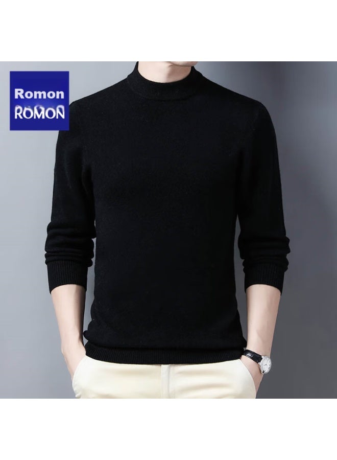 ROMON Luomeng Wool Sweater For Men, Winter Pure Wool Thickened Warm Sweater, Base Layer Knitted Jacket, Men's Clothing, Rmi1, Black, 2xl  - Image 1