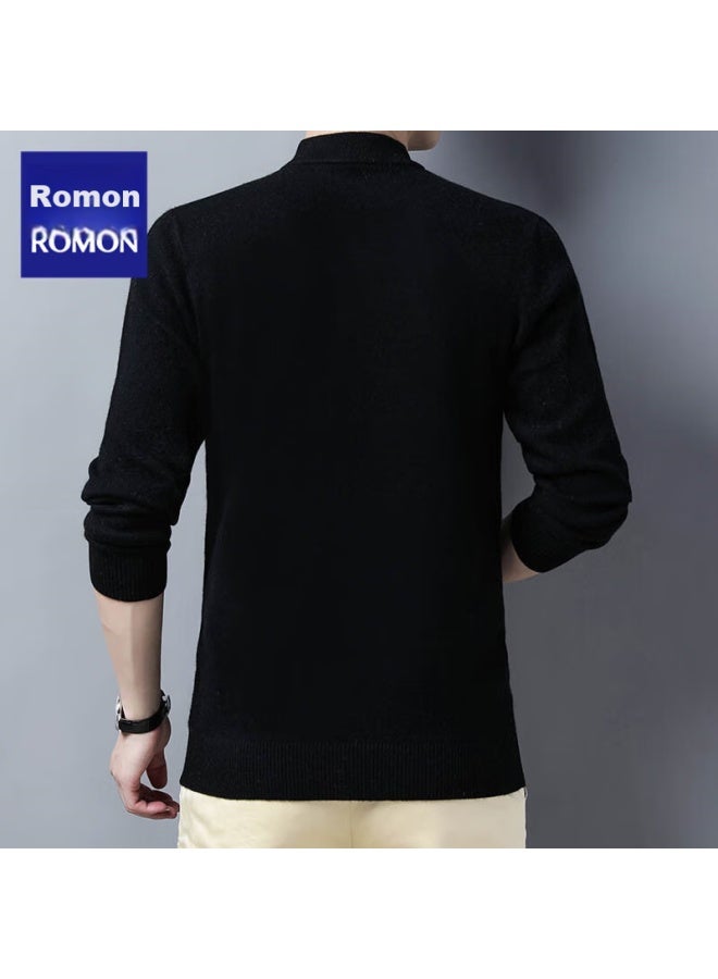 ROMON Luomeng Wool Sweater For Men, Winter Pure Wool Thickened Warm Sweater, Base Layer Knitted Jacket, Men's Clothing, Rmi1, Black, 2xl  - Image 2