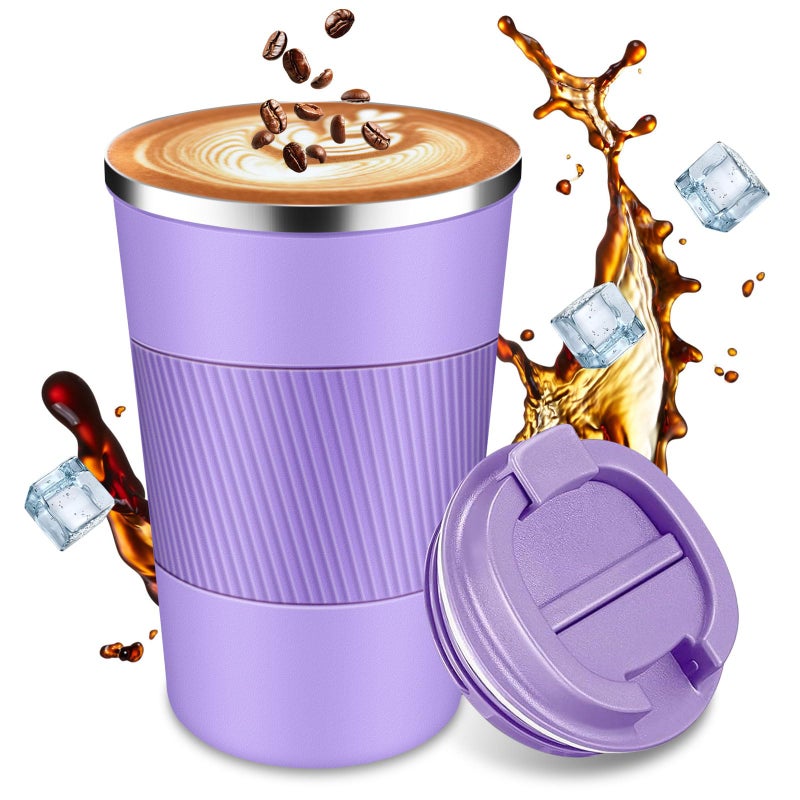 LCKDHM Insulated travel coffee cup with leak proof lid, insulated and reusable hot and cold beverage gifts No handle for men and women Multiple sizes and colors (Purple, 12 oz) - Image 1