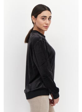 adidas Originals Women Sportswear Fit Round Neck Long Sleeve Outdoor Sweater, Black  - Image 2