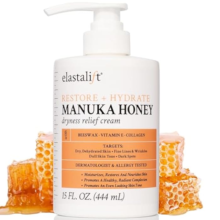 Elastalift Manuka Honey Cream Face Moisturizer & Body Butter Lotion For Dry Skin | Firming & Hydrating Miracle Balm Skin Care Moisturizing Lotion For Women, Wrinkles, & Sun Damaged Skin, 15 Fl Oz - Image 1