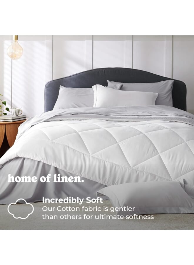 Home of linens Cotton - Reversible Heavy Comforter -2.8Kgs - Down Alternative Filling - (For Matress 100cm/120cm) - Size (180cm x 240cm) - White x Light Grey - Image 2
