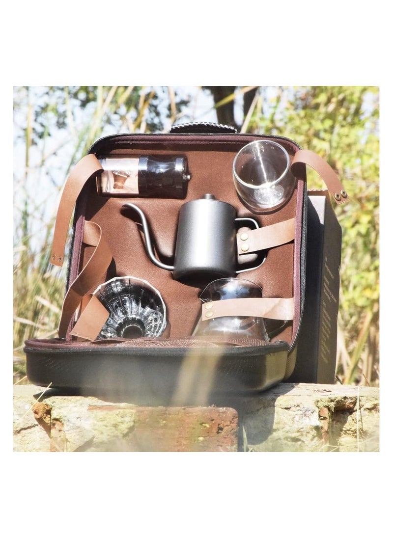 Energize - V60 Coffee Maker Set, 9-Piece Gift Set with Goose Neck Kettle Digital Scale Double Walled Glass Mug Glass Server Manual Grinder Glass Dipper 100 pcs Paper Filter and Scope for Drip Coffee - Image 1