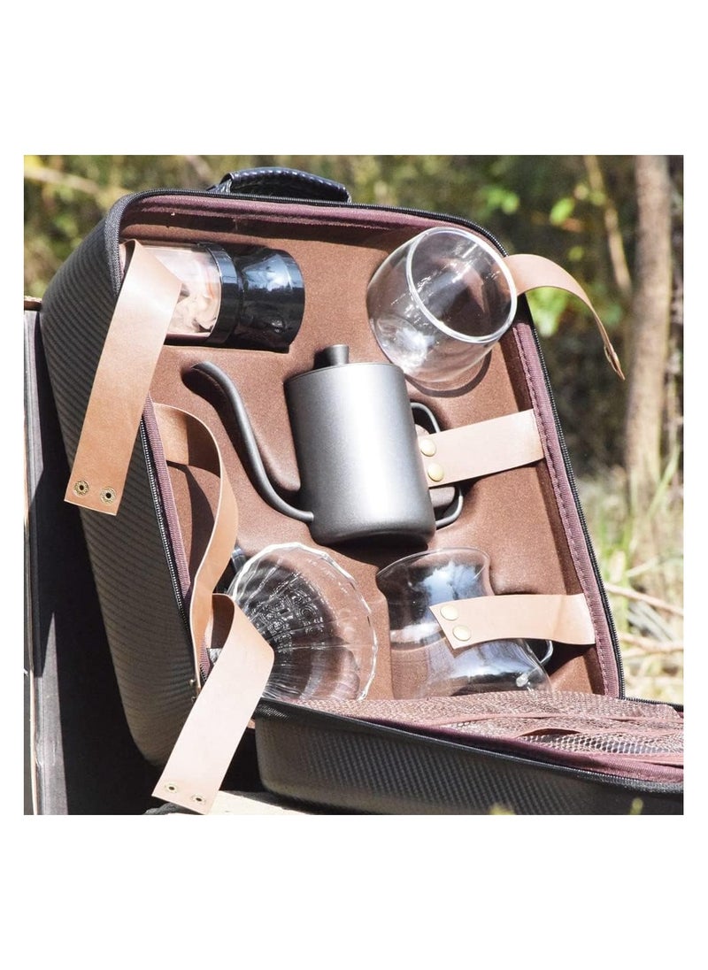 Energize - V60 Coffee Maker Set, 9-Piece Gift Set with Goose Neck Kettle Digital Scale Double Walled Glass Mug Glass Server Manual Grinder Glass Dipper 100 pcs Paper Filter and Scope for Drip Coffee - Image 1