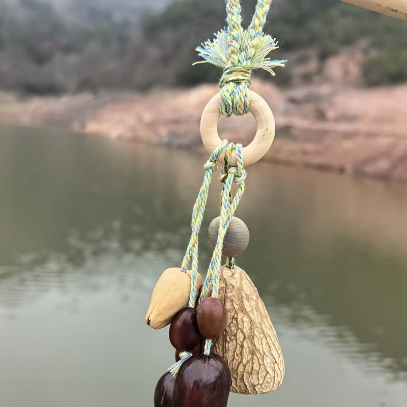 1pc Handmade Natural Wood Nut Shell Wind Chime Soothing White Noise for Home Travel Window Hanging Decor Backpack Accessory Relaxation Anxiety Relief - Image 5