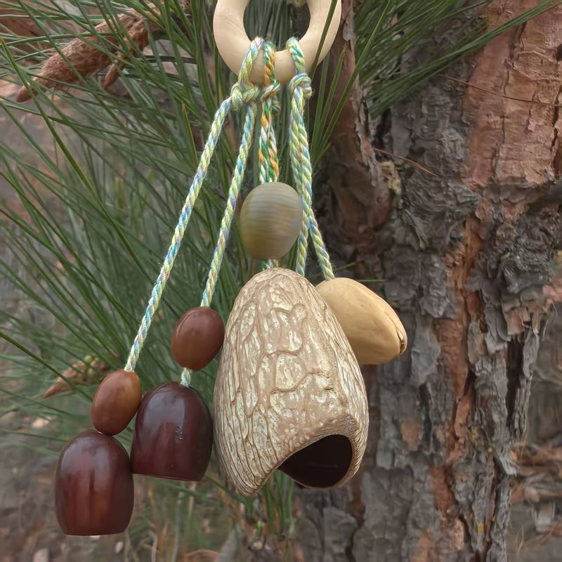 1pc Handmade Natural Wood Nut Shell Wind Chime Soothing White Noise for Home Travel Window Hanging Decor Backpack Accessory Relaxation Anxiety Relief - Image 3