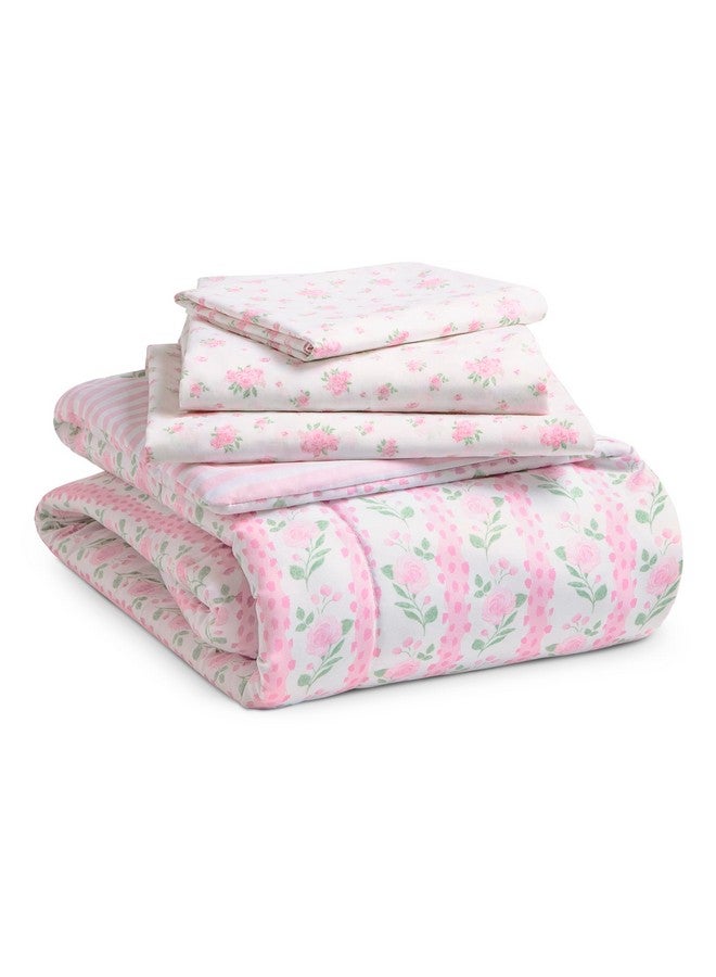 Delta Children 4 Piece Toddler Bedding Set for Girls - Reversible 2-in-1 Comforter - Includes Fitted Comforter to Keep Little Ones Snug, Bottom Sheet, Top Sheet, Pillow Case - Pink Floral - Image 1