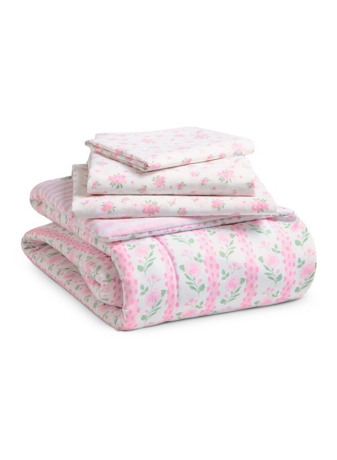 Delta Children 4 Piece Toddler Bedding Set for Girls - Reversible 2-in-1 Comforter - Includes Fitted Comforter to Keep Little Ones Snug, Bottom Sheet, Top Sheet, Pillow Case - Pink Floral - Image 5