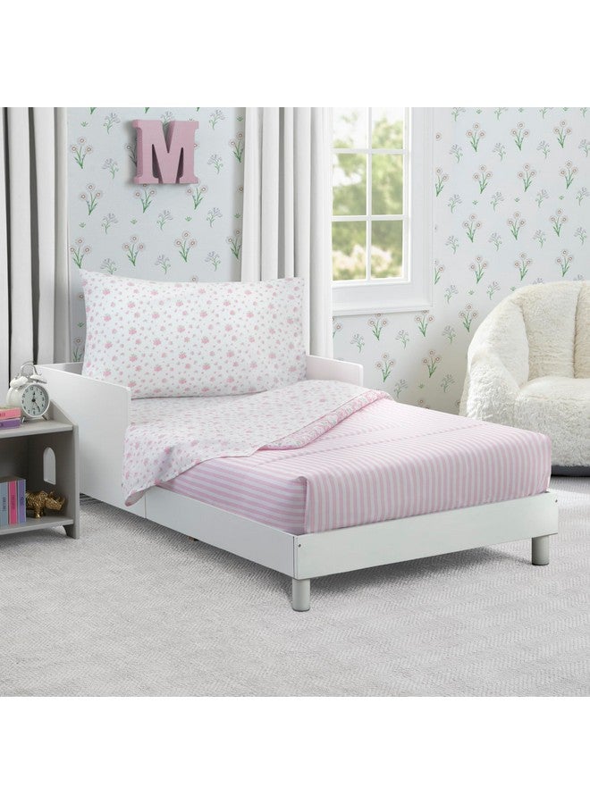 Delta Children 4 Piece Toddler Bedding Set for Girls - Reversible 2-in-1 Comforter - Includes Fitted Comforter to Keep Little Ones Snug, Bottom Sheet, Top Sheet, Pillow Case - Pink Floral - Image 2