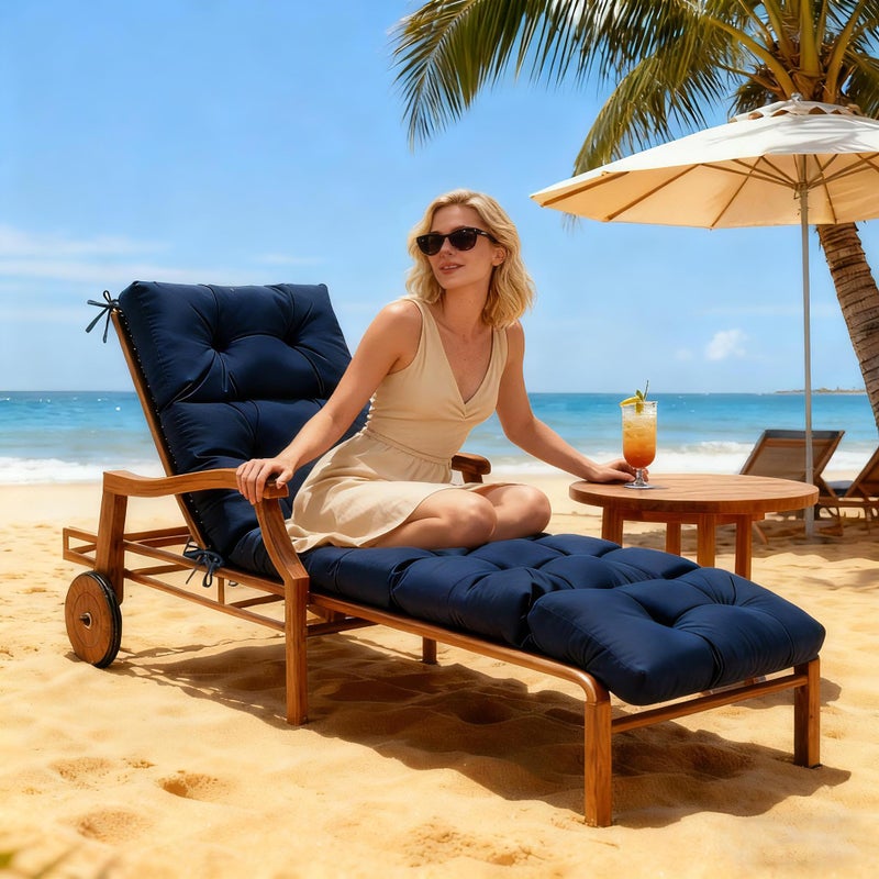 MTMR Chaise Lounge Chair Cushion Outdoor, Waterproof Seat Cushions for Patio Furniture, Non-Slip Outdoor Replacement Pad for Lawn Pool Wicker Couch Loveseat, Thick Long Lounge Cushion, Navy Blue - Image 2