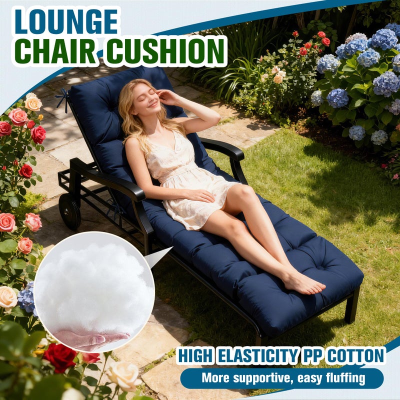 MTMR Chaise Lounge Chair Cushion Outdoor, Waterproof Seat Cushions for Patio Furniture, Non-Slip Outdoor Replacement Pad for Lawn Pool Wicker Couch Loveseat, Thick Long Lounge Cushion, Navy Blue - Image 4