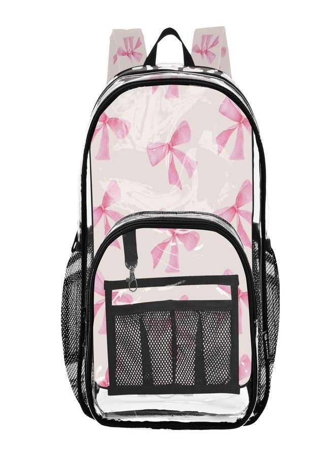 WELLDAY Pink Bow Clear Backpack, Heavy Duty PVC Transparent Daypack Backpack, See Through Multiple Pockets Backpack for Travel, College, Work - Image 1