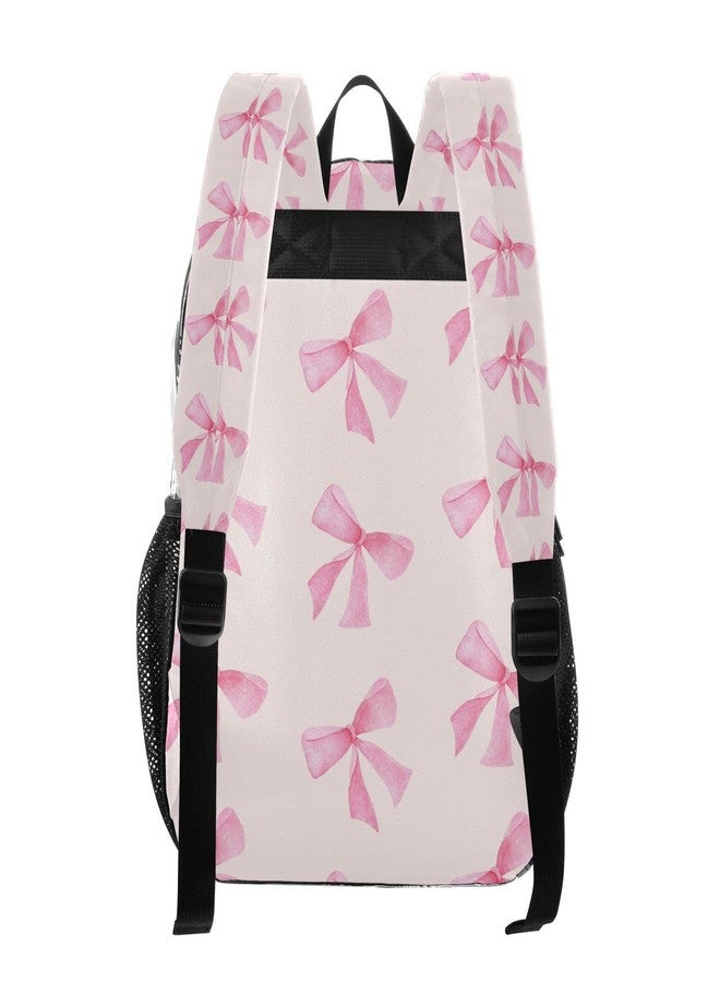 WELLDAY Pink Bow Clear Backpack, Heavy Duty PVC Transparent Daypack Backpack, See Through Multiple Pockets Backpack for Travel, College, Work - Image 3
