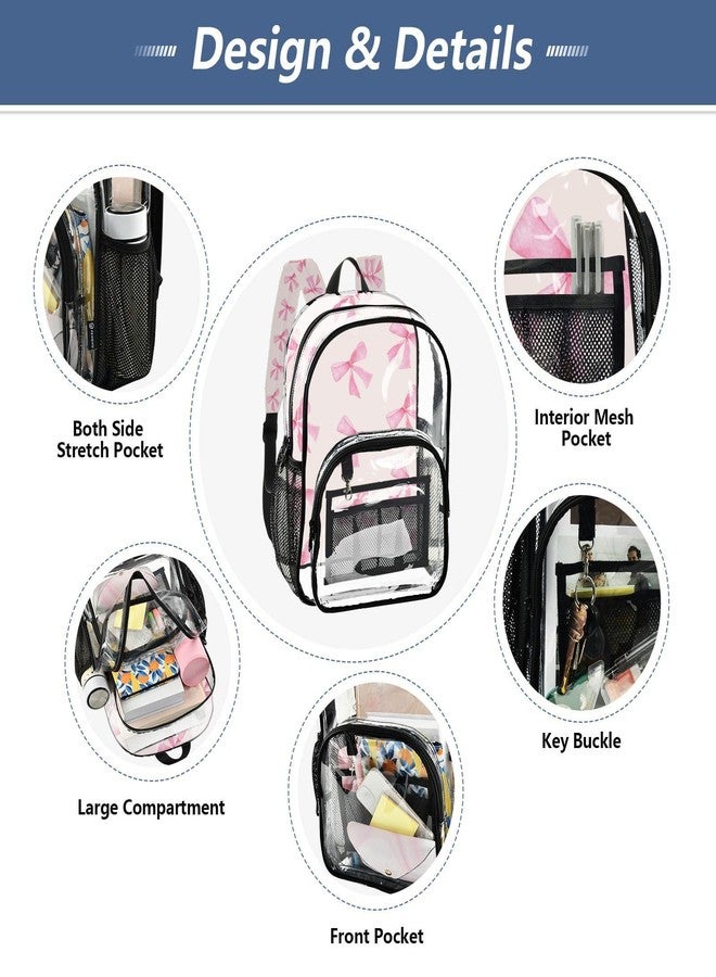 WELLDAY Pink Bow Clear Backpack, Heavy Duty PVC Transparent Daypack Backpack, See Through Multiple Pockets Backpack for Travel, College, Work - Image 5