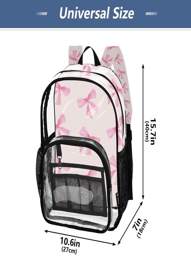 WELLDAY Pink Bow Clear Backpack, Heavy Duty PVC Transparent Daypack Backpack, See Through Multiple Pockets Backpack for Travel, College, Work - Image 4