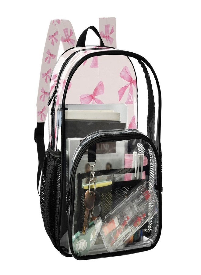 WELLDAY Pink Bow Clear Backpack, Heavy Duty PVC Transparent Daypack Backpack, See Through Multiple Pockets Backpack for Travel, College, Work - Image 2