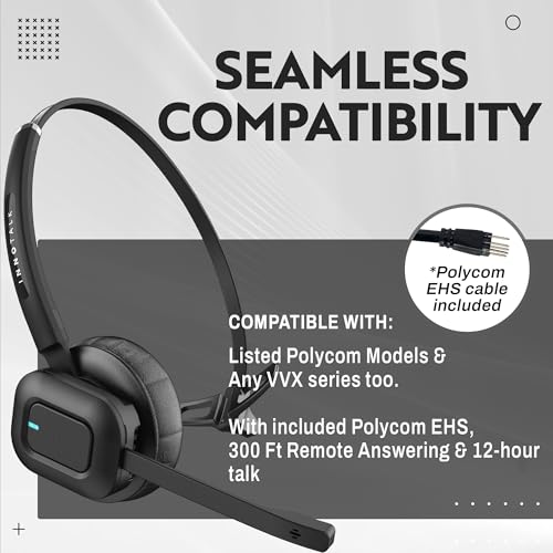 INNOTALK Wireless Headset Compatible with Poly Polycom VVX300, VVX310, VVX400, VVX410 and All VVX Models - Wireless Remote Answering Feature Desk Office Phone Call Center Headset(Explorer) - Image 4