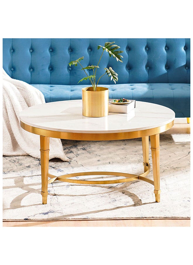 DANUBE HOME Humpback Coffee Table Multifunctional Living Room Table Space Saving Center Table Modern Design Furniture For Home 90x90x45 cm White/Brushed Gold  - Image 1