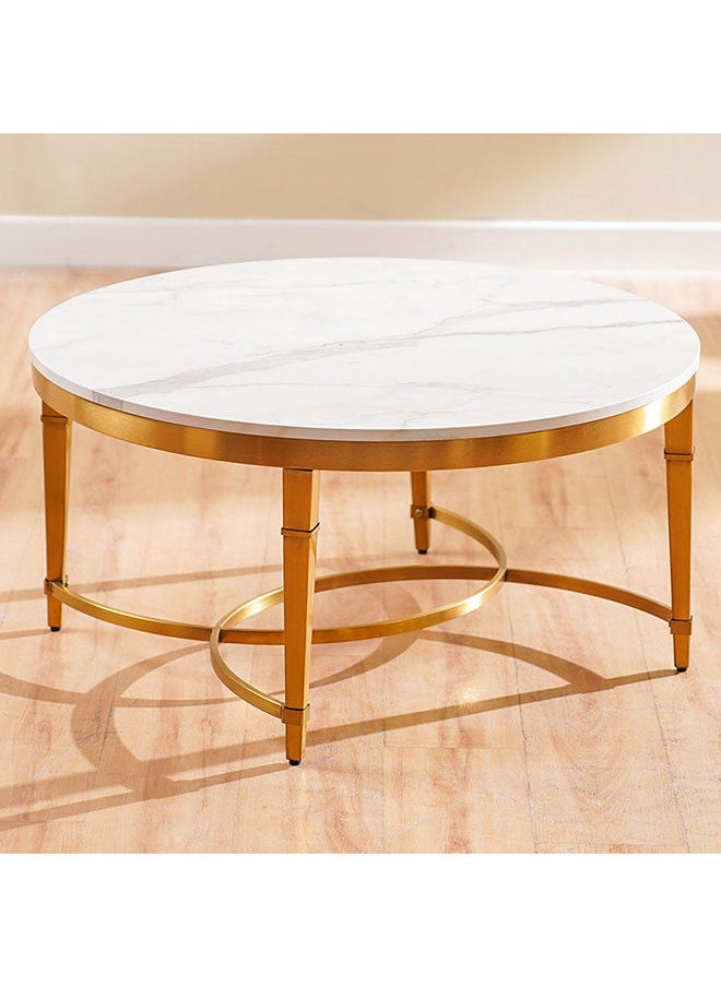 DANUBE HOME Humpback Coffee Table Multifunctional Living Room Table Space Saving Center Table Modern Design Furniture For Home 90x90x45 cm White/Brushed Gold  - Image 3