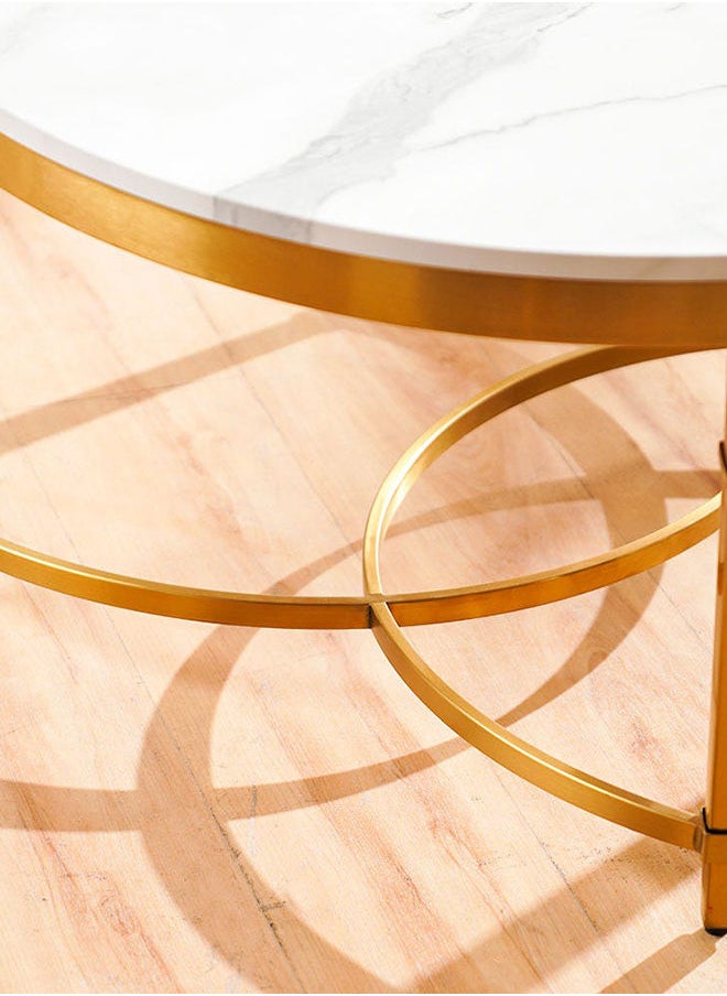 DANUBE HOME Humpback Coffee Table Multifunctional Living Room Table Space Saving Center Table Modern Design Furniture For Home 90x90x45 cm White/Brushed Gold  - Image 4