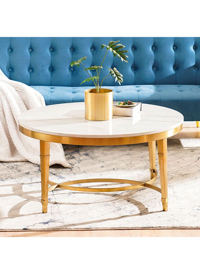 DANUBE HOME Humpback Coffee Table Multifunctional Living Room Table Space Saving Center Table Modern Design Furniture For Home 90x90x45 cm White/Brushed Gold  - Image 2