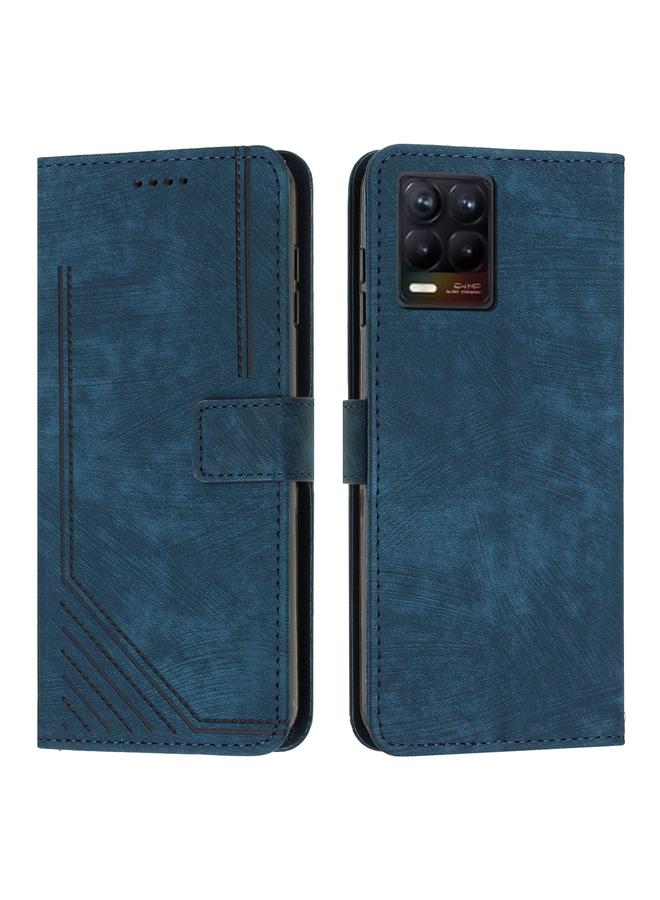 S-TOP Case For Realme 8 / 8 Pro Skin Feel Stripe Pattern Leather Phone Case with Lanyard - Image 2