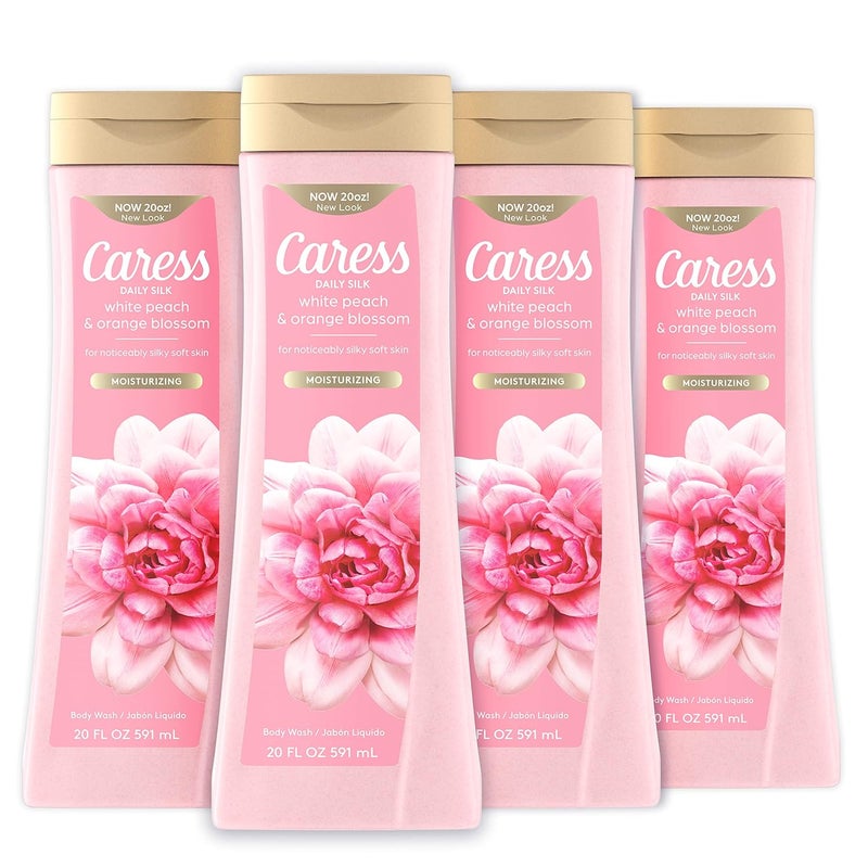Caress Body Wash for Women Daily Silk White Peach  Orange Blossom Shower Gel Body Wash Moisturizing for Noticeably Silky Soft Skin 20 fl oz 4 Pack
