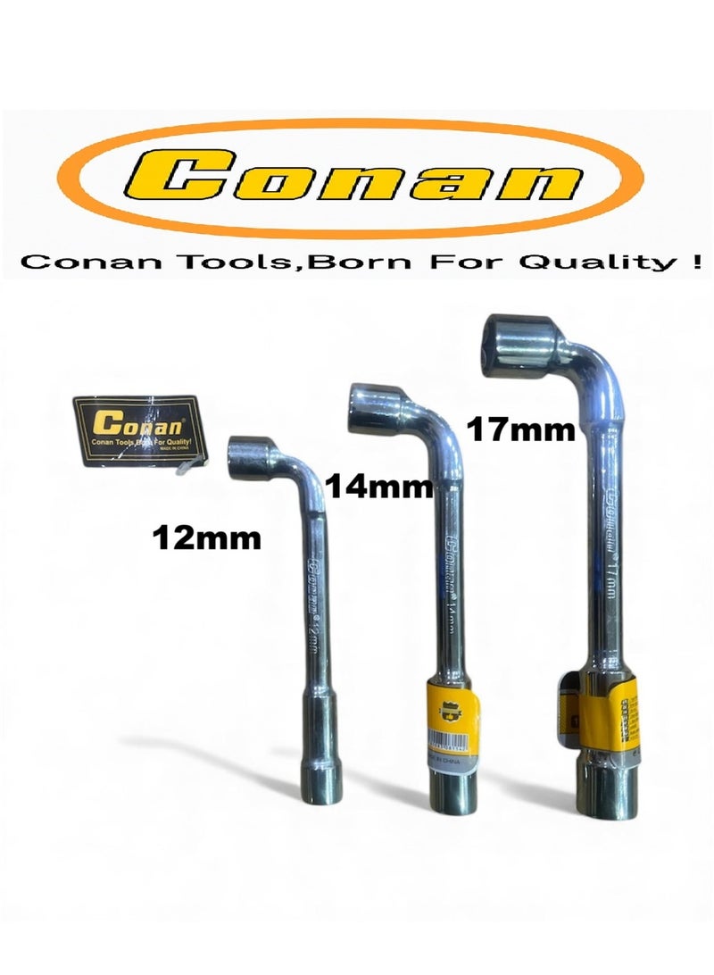 Conan 3 Pieces – Conan Long L-Type Socket Wrench Set – 12mm (Model 10005764) + 14mm (Model 10005766) + 17mm (Model 10005767) – Heavy-Duty Hardened Carbon Steel for Industrial & Home Use - Image 1