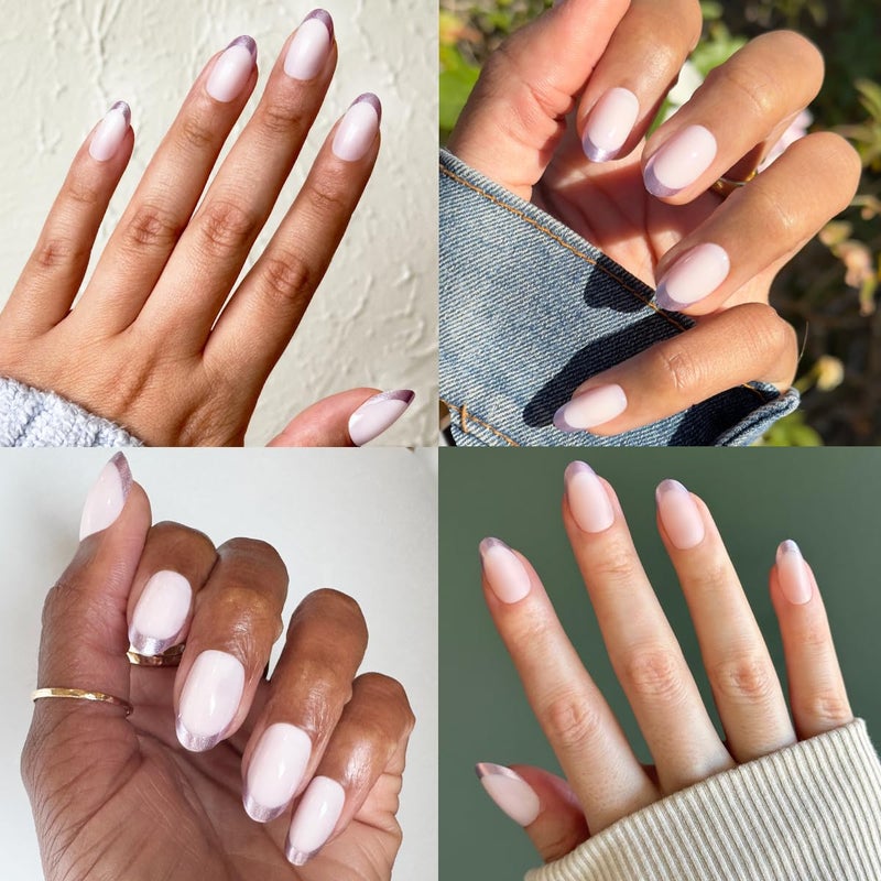 Olive & June Instant Mani Press-On Nails (Glue) | 42 Fake Nails, 21 Sizes | Non-Toxic, Long-Lasting Recycled Materials Realistic Look | Salon-Quality | Medium, Oval | Metallic French Lilac Shimmer - Image 5