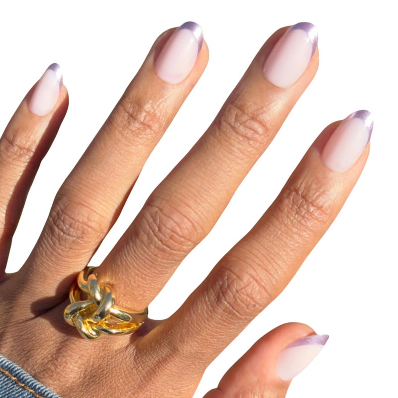 Olive & June Instant Mani Press-On Nails (Glue) | 42 Fake Nails, 21 Sizes | Non-Toxic, Long-Lasting Recycled Materials Realistic Look | Salon-Quality | Medium, Oval | Metallic French Lilac Shimmer - Image 1