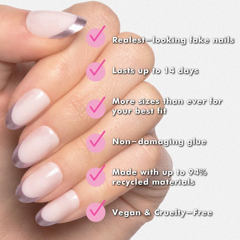 Olive & June Instant Mani Press-On Nails (Glue) | 42 Fake Nails, 21 Sizes | Non-Toxic, Long-Lasting Recycled Materials Realistic Look | Salon-Quality | Medium, Oval | Metallic French Lilac Shimmer - Image 4