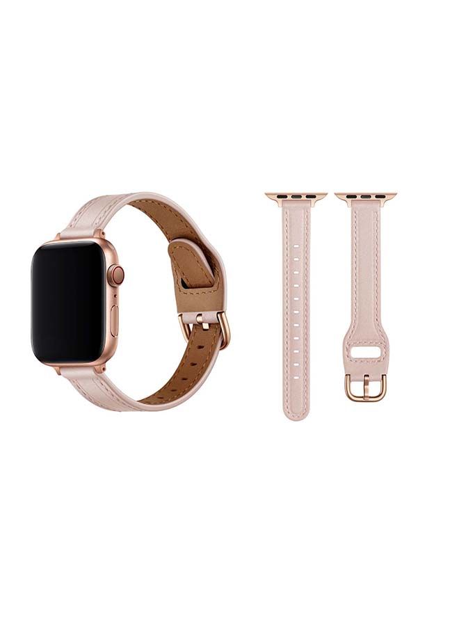 NIBEMINENT Buckle Tee Leather Replacement Band for Apple Watch Series 6/SE/5/4/3/2/1 44/42mm Pink - Image 1