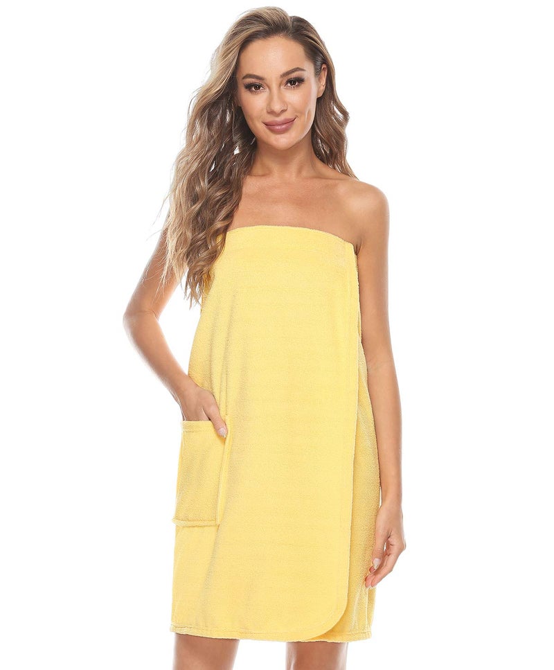 Kniffi Womens Wrap Towel Spa Wraps & Hair Towel Body Wrap Adjustable Closure Bathrobe Yellow S/M - Image 4