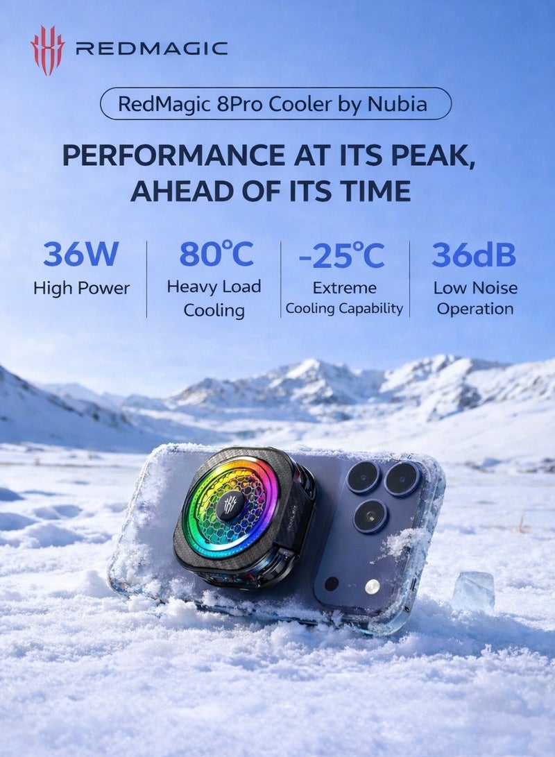 Nubia Red Magic Phone Cooler RedMagic 8 Pro Magnetic Phone/Tablet Cooler – 36 W Ultra-Cooling Gaming Fan with Graphene Heatsink, Magnetic Mount & Clip – Cooling Fan For Smartphones, Tablets, iPad & Steam Deck (Perfect for PUBG Mobile, COD & More) - Image 2