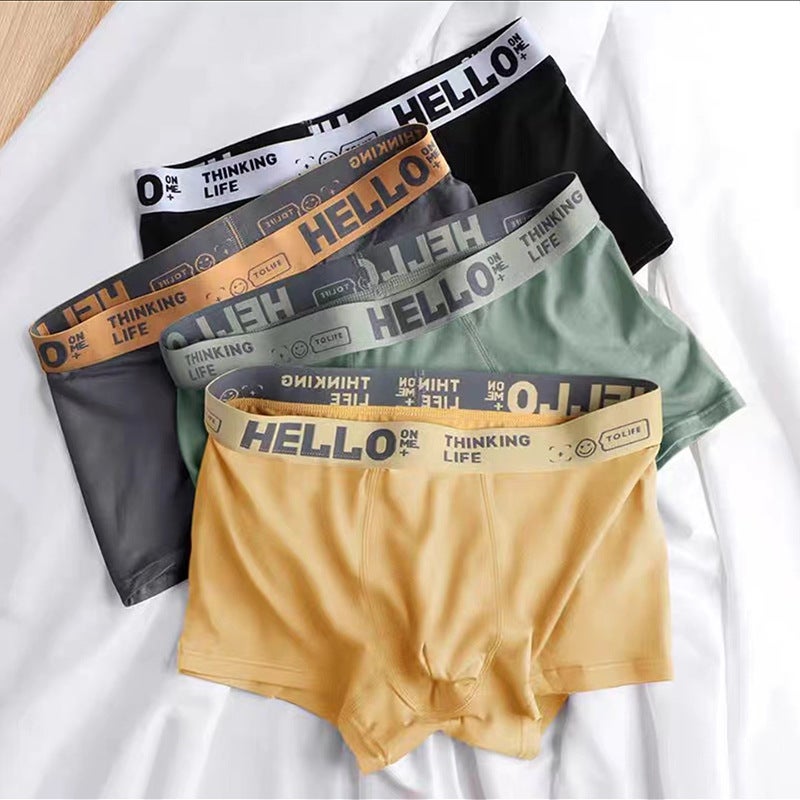 Mens cotton underwear antibacterial breathable mens boxer underwear head youth middle-aged four-corner underpants wholesale generation Black+dark gray+green+yellow  - Image 1
