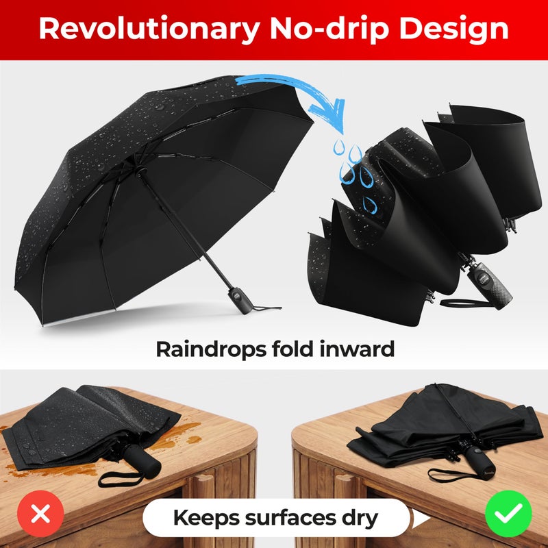 TUMELLA Inverted Windproof Umbrella, Large, Strong, Light, Portable, Automatic Reverse Folding Rain Umbrella, Durable Premium Grip, Fits Car & Backpack - Image 5