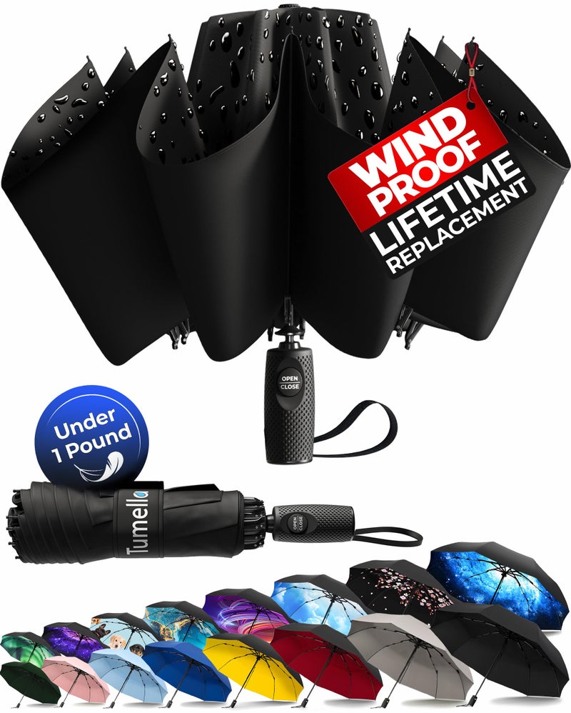 TUMELLA Inverted Windproof Umbrella, Large, Strong, Light, Portable, Automatic Reverse Folding Rain Umbrella, Durable Premium Grip, Fits Car & Backpack - Image 1