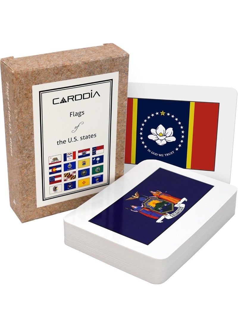 CARDDIA CARDDIA | U.S. State Flags Flashcards | 50 States with Names, Abbreviations, Capitals & Facts | Educational & Durable | Geography Learning Gift for Kids & Adults  - Image 1