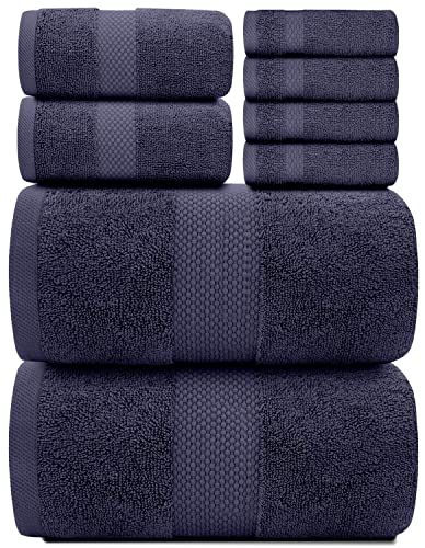 White Classic Luxury Bath Towel Set of 8 Pieces  100 Turkish Cotton Highly Absorbent Towels for Bathroom 2 Luxury Bath Towels 700GSM 2 Hand Towels 4 Washcloths Navy