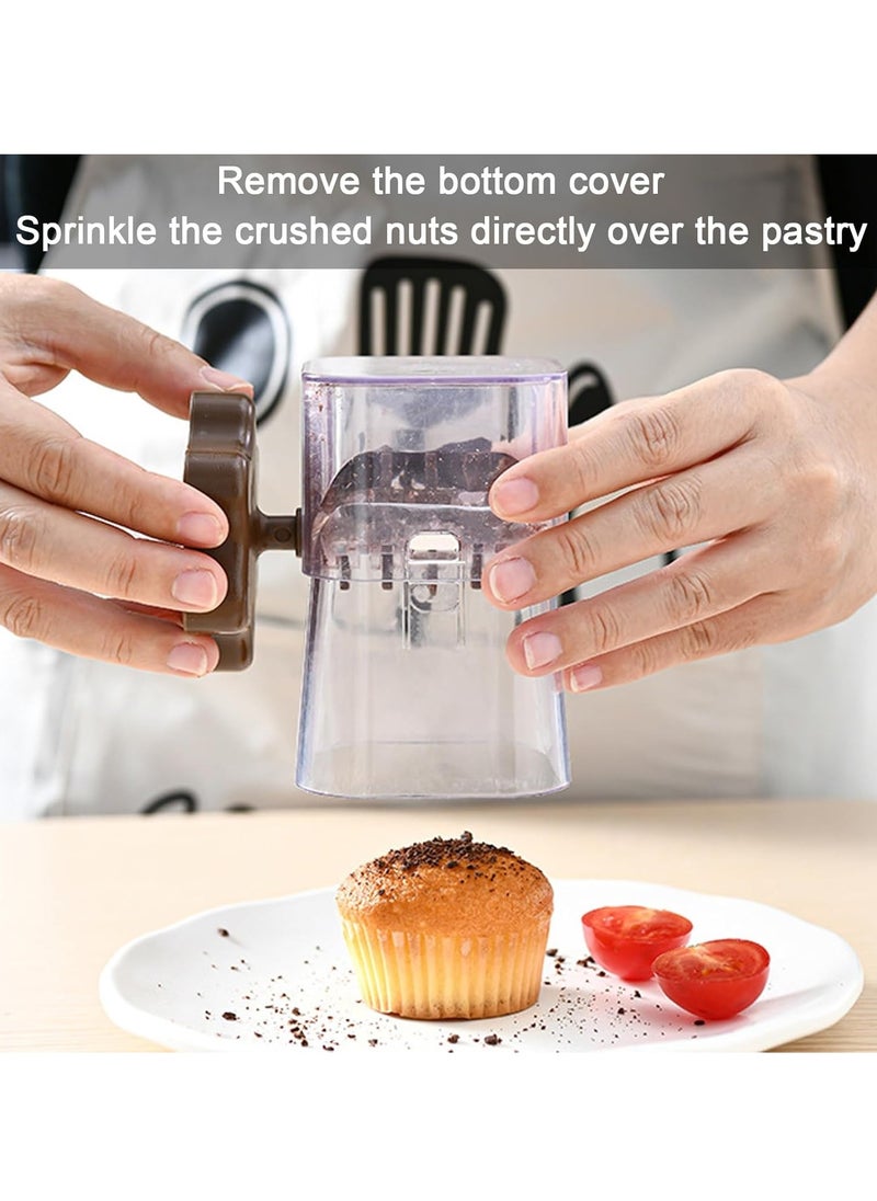 Manual Nut Chopper/Grinder/Crusher, Transparent Dried Fruit Crusher, Multifunctional Portable Nut Grinding Tool, Manual Chocolate Masher, 360 Degree Rotating Handle Kitchen Accessories (Brown)