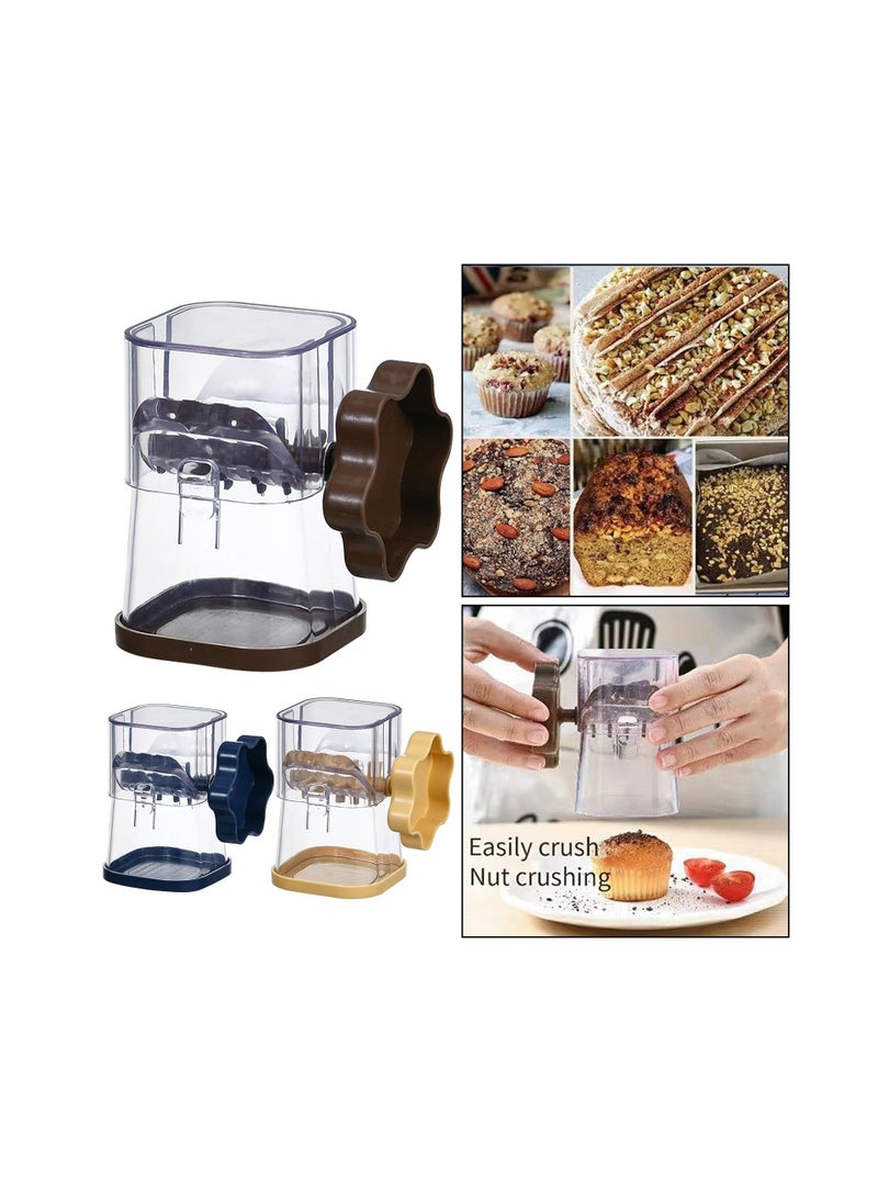 Manual Nut Chopper/Grinder/Crusher, Transparent Dried Fruit Crusher, Multifunctional Portable Nut Grinding Tool, Manual Chocolate Masher, 360 Degree Rotating Handle Kitchen Accessories (Brown)