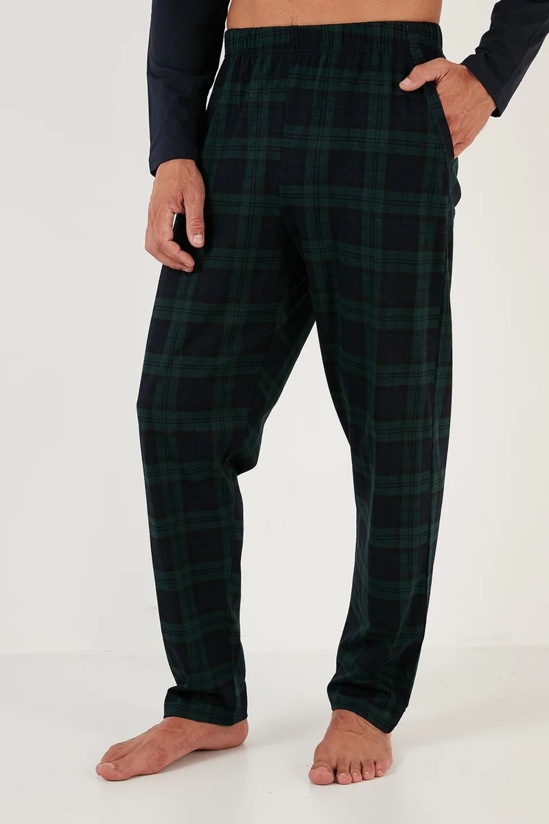 Buratti Plaid Pocket Elastic Waist 100% Cotton Regular Fit Pajama Set Men's Pajama Set 6572001